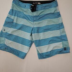 Rusty Men’s Board Shorts Blue Striped Surf Swim Trunks Size 34